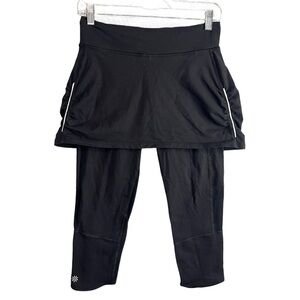 Athleta Contender 2 In 1 Skirt Capri Leggings Black Size Small 50+ UPF Coolmax